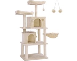 Hoppa! Stevige kattenboom met sisal krabpaaltjes, pluche zitjes, mand en huisjes - beige - 46 x 55 x 153 cm (L x B x H)