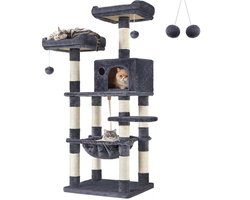 Hoppa! XXL Kattenboom - Krabpaal - Rookgrijs - MDF/Pluche/Sisal - 56 x 46 x 144 cm (L x B x H)