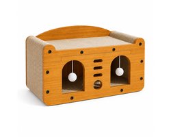Krabplank: Houten Kattenhuis met Krabkarton en Speelballen - Krabmeubel met Ligbed - 51 x 26 x 27 cm