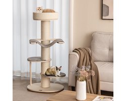 Houten Kattenkrabpaal van 120 cm - Klimboom met Hangmat, 3 Platforms en Sisal Krabzuil voor Actieve Katten