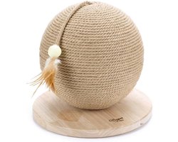 Houten Krabpaal/Krabbol voor Katten - Verticaal Krabmeubel met Speeltje - 30x30x27 cm