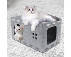Huis voor Binnenkatten met Krabplank - 2 Verdiepingen Vilt Kattenhuisje en Slaapplaats