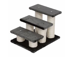 Huisdiertrap - 3 Treden - Pluche Trap voor Katten en Honden - Donkergrijs - 45 x 35 x 34 cm