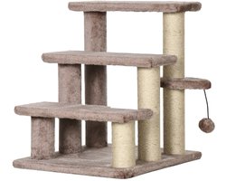 Krabpaal: Huisdiertrap - Kleine krabpaal - Kattentrap - Krabmeubel - 3 treden - Met speelbal - Compact - Stabiel - Binnen - 45x40x48cm - 1 stuk - Bruin