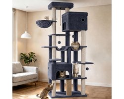 Krabpaal: Hzuaneri 200cm Grote Kattenboom, XXL Krabpalen met 2 Condooms en 10 Sisal, Zware Kattentoren Voor Maine Coon, Inclusief 2 Hangmatten, Donkergrijs
