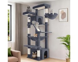 Krabpaal: Hzuaneri Grote Krabpaal, 183 cm hoog, XL Krabpaal, 2 Platformen, 2 Holtes, 6 Krabpalen, Krabplank, Kattenmand, Hangmat, Geschikt voor Alle Kattenrassen, Maine Coon, Donkergrijs