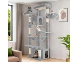 Krabpaal: Hzuaneri Grote Krabpaal, 183 cm hoog, XL Krabpaal, 2 Platformen, 2 Holtes, 6 Krabpalen, Krabplank, Kattenmand, Hangmat, Geschikt voor Alle Kattenrassen, Maine Coon, Lichtgrijs