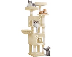 Krabpaal: Hzuaneri Kat Krabpaal, 159 cm Hoge Kattenboom, met 7 Laag Multi Functie Speelplaats voor Katten, Dubbele Holtes, en Drie Uitzicht Platforms, Geschikt voor Meerdere Katten, Beige