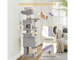 Krabpaal: Hzuaneri Kat Krabpaal, 159 cm Hoge Kattenboom, met 7 Laag Multi Functie Speelplaats voor Katten, Dubbele Holtes, en Drie Uitzicht Platforms, Geschikt voor Meerdere Katten, Lichtgrijs