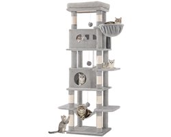 Krabpaal: Hzuaneri Krabpaal Groot, 210 cm, Kattentoren Voor Maine-Kat, Grote Kat, Meerlaagse Krabpaal Met Grote Zitstang, Wasbare Mat, Kattenhuismeubel Met 2 Holletjes, 8 Krabbomen, Lichtgrijs