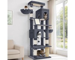 Krabpaal: Hzuaneri krabpaal, XXL, 213 cm hoog, 2 platforms, donkergrijs, 2 holen, 5 krabpalen, een kattenmand, een hangmat, geschikt voor alle kattenrassen, inclusief Maine Coons.