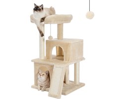 Ibenzoa® Kattentoren, multifunctioneel krabmeubel met sisaltouw en comfortabele ligplekken voor katten, beige