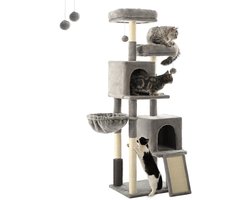 Ibenzoa® Ruime en Comfortabele Kattenkrabpaal met Meerdere Functies en Accessoires, 156 cm Hoog