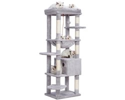 Ibenzoa® Ruime Krabpaal met Comfortabele Zitstokken en Veiligheid voor Grote Katten, 50 x 50 x 153 cm, Lichtgrijs