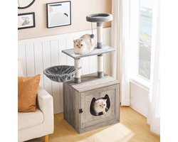 IN.HOMEXL All-In-One kattenmeubel Meow - Krabpaal voor Katten - Krabpalen - Katten Huis - Grijs - 52x128x45cm