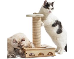 Interactieve Houten Speeldoos voor Katten met Speelse Elementen en Krabpaal