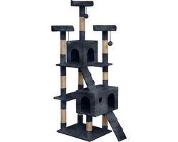 Intirilife krabpaal met 185 cm hoogte in grijs - Stevige kattenkrabpaal klimboom op meerdere niveaus met uitkijkplatforms, grotten, pluche pom-poms en sisal krabpalen