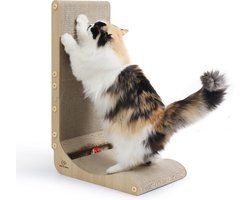 Jake and Jacky Krabkarton voor Katten met Speelballetje - Krabpaal Karton - Krabplank - Krabmand - Krabmeubel - Kartonnen Krabmat - Kattenmand - Kattenbed - 60x26,4x40 cm