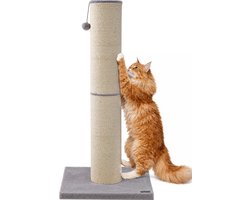 Krabpaal: Jake and Jacky Krabpaal voor Grote Katten - Grijs/Crème - Met Speelballetje - 56x56x120 cm - Ø Sisal Krabpaal 20 cm