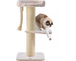 Jake and Jacky Krabpaal voor Grote Katten met Mand - Met Speeltouw - Met Opstap - Naturel/Crème - 57x 57x121 cm - Ø Krabpaal 20 cm