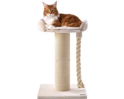 Jake and Jacky Krabpaal voor Grote Katten met Mand - Met Speeltouw - Naturel/Crème - 57x57x90 cm - Ø Sisal Krabpaal 20 cm