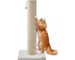 Jake and Jacky Krabpaal voor Grote Katten - Naturel/Crème - Met Speelballetje - 56x56x120 cm - Ø Sisal Krabpaal 20 cm