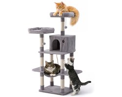 Jake and Jacky Krabpaal voor Katten - Kattenkrabpaal - Krabmeubel - Kattenboom - Krabpalen - Kattenhuis - Lichtgrijs - 147 cm Hoog