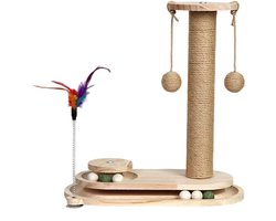 JeiibrZui Kattenkrabpaal - Kattenboom - Natuurlijk Hout En Sisal Voor Krabben En Spelen - 1 Stuks - Binnenshuis + Natuurlijke Houtkleur