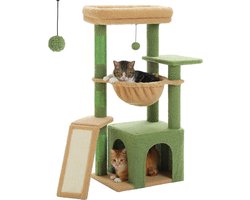 Jemaison® Kattenkrabpaal - Design krabpaal - Kattenboom - Inclusief hangmat - Speelhuisje - Krabpaal katten - 30x40x92 cm