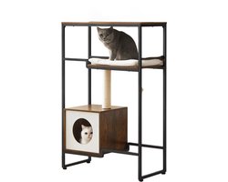 Jessi Store - Krabpaal - Voor katten - Krabmeubel - Kattenhuis - Opbergplank - Vintage - Sisal - Met Grot Groot - 74x34x114cm