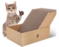 JIZZU Kattenkrabplank, 5-delige krabmat met krasbescherming 32,7 x 24 x 11,6 cm, Kattenkrabdoos, Krabpaal met mintsmaak, Dubbelzijdig krabkarton