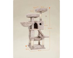 Krabpaal: JOYNEXTBUY - Katten Krabpaal - Soft Cover Kattenboom met Krabstammen, Ligplekken en Speelruimte - 49 cm x 49 cm x 135 cm - Beige