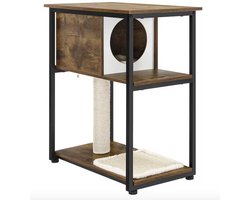 J&R Krabpaal - Sidetable - Bijzettafel - Kattenhuis - Kattenboom - Huisdier huis - 2 in 1 - Poezen huis - Industrieel - Hout - Metaal - Bruin