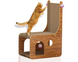 Kartonnen Kattenhuis Indoor Dubbellaags L-Vormig Kattenkrabplank - Groot - Slijtvast - Met 4-Spel Belballen - Afmetingen 60 x 40 x 23 cm
