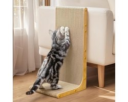 Kartonnen kattenkrabber 58 cm L-vorm - Krasmat voor wandmontage - Verticale krabplank van duurzaam karton - Beschermt meubels - Voor binnenkatten - Licht hout - Groot