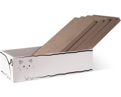 Kartonnen krabpaal 5-pack met doos voor binnenkatten, duurzame kattenkrabber 33 x 24 x 11 cm