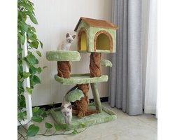 Kat Boom - Kattenhuis Krabpaal - Katten Spelen - Meerlaags Klimrek - 55 x 47 x 100 cm - Groen