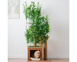Wandmeubel: Kat Krabpaal Boom 158 cm – Klimwand met Kattenhol, 3 Platformen en Afneembare Bladeren – Waterbestendig MDF – Beige / Bruin / Groen