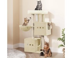 Kat Krabpaal met Hangmand en Twee Holtes voor Kleine Katten - Natuurlijk Beige