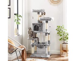 Kat krabpaal voor meerdere Katten - met Hokje en Plateaus - Grote of kleine Katten - Grijs en Wit