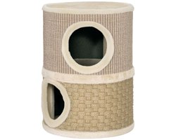 Kat Krabton Dubbel Design met Krabmat en 2 Zachte Pluche Kattenmanden – Functie voor Rust en Nagelverzorging, Geschikt voor Thuis en Binnengebruik 35,5x35,5x49 cm Beige + Bruin