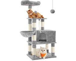 Kat Kruk met Krabpaal en Hangmat - 138 cm - Lichtgrijs