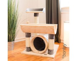 Katteboom Linda 72 cm Crème/Grijs - Compacte Krabpaal met Tunnel & Rustplaatsen
