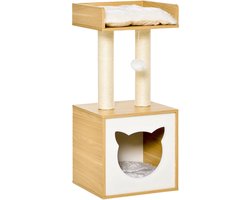 Krabpaal: Katten Cave met 2 Zachte Kussens &ndash; Kattenhuis & Krabpaal van Sisal &ndash; Eiken