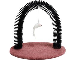 Krabpaal: Katten Groomer - Krabpaal Boog - Zelfverzorging Kat - Massage Borstel - 36x29x34 cm - Roodbruin