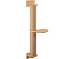 Katten Klimmeubel - Krabpaal Wand - Spelen Krabben - Stevig Hout Jute - 38 x 21 x 14.4 cm - Houtkleur
