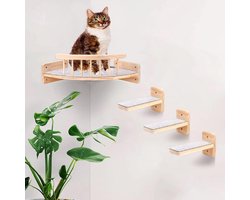 Wandmeubel: Katten Klimwand - Kattenplanken Muur - Katten Actief Houden - Drie Treden Ontwerp - 36 x 341 x 67 cm