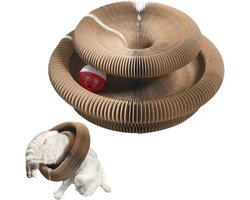 Krabplank: Katten Krab Speelgoed - Krabplank Accordion - Spelen en Krabben - Inclusief Bell Bal - 24x24x11 cm - Bruin