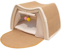 Katten Krabhuis - Krabmeubel Huisje - Spelen en Rusten - Massief Houten Frame - 14 x 24 x 14 cm