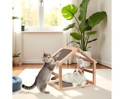 Krabpaal: Katten Krabhuis - Krabpaal Huisje - Katten Verzorgen - Massief Hout - 41 cm - Grijs